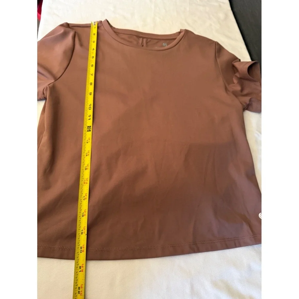 Stretch The Rules Womens Crop Top Mauve Ruched Back Cutout Short Sleeve Size M